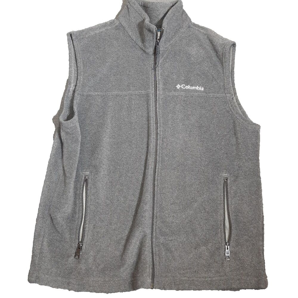 Columbia Fleece Vest Mens Large Gray Full Zip Up Vest Pockets Outdoor Gorpcore